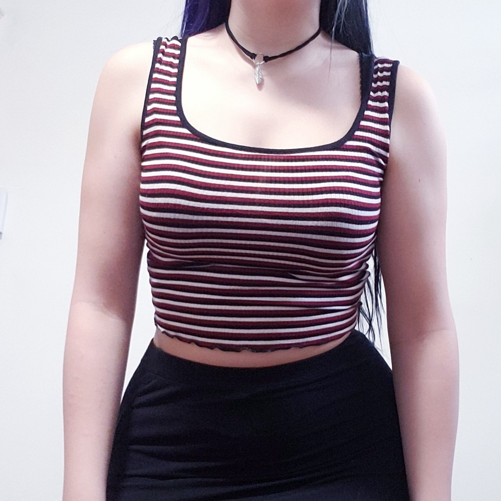 CautionToTheWind Multicoloured Striped Lettuce Edge Cropped Tank Top Camisole